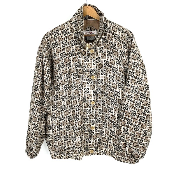 Stunt sports Jackets & Blazers - 80s STUNT SPORTS XL 100% Silk Jacket Track Bomber Geometric Print Oversized